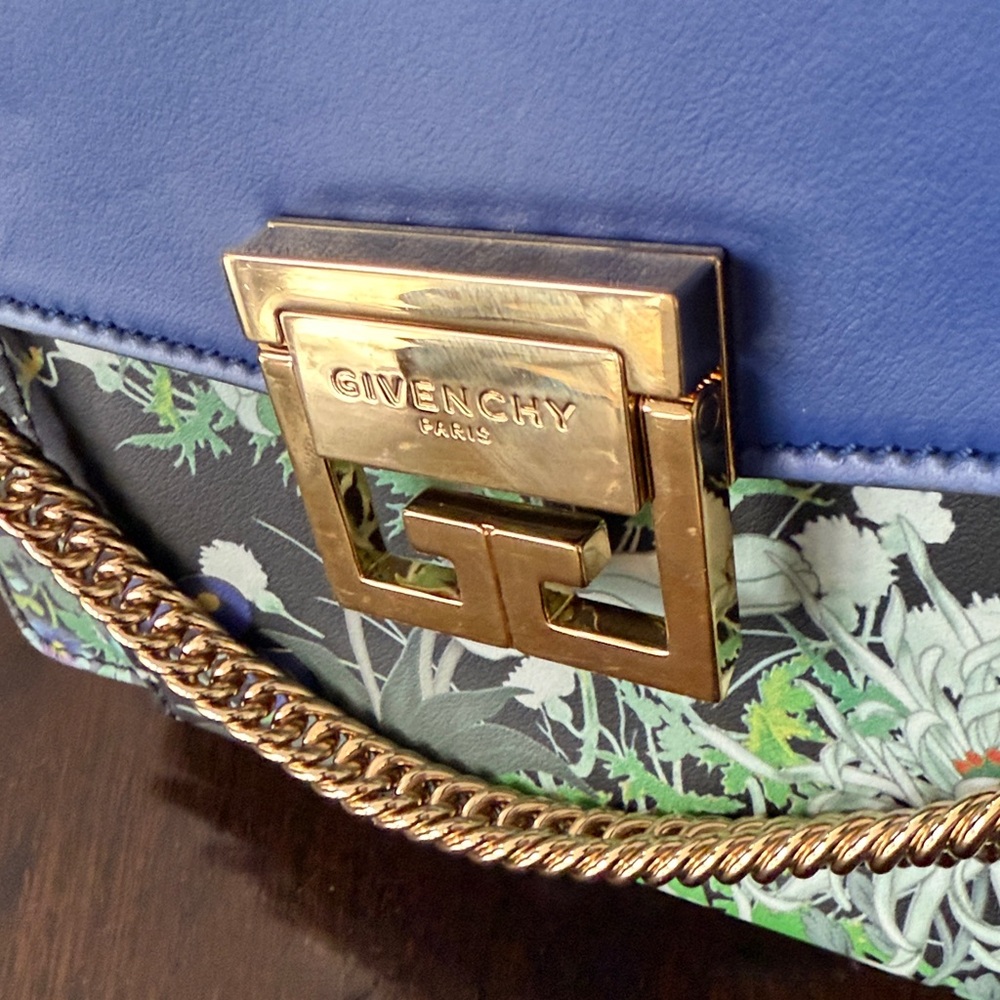 Givenchy Blue Floral Crossbody Bag with Gold Chain New - Picture 3 of 13